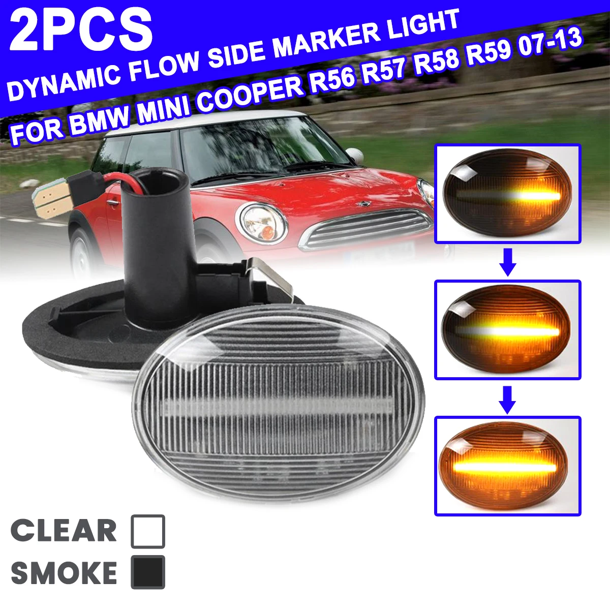 

1 пара течет боковой фонарь-повторитель для BMW MINI Cooper R55 R56 R57 R58 R59 CL-R56-LSM-SM Динамический светодиодный, боковой, габаритный фонарь индикатор