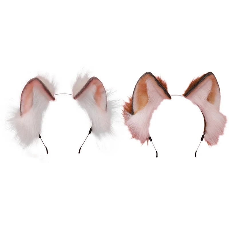 

2021 Women Animal Ears Headdress Plush Furry Lolita Headband Anime for Halloween Christmas Handmade Cosplay Accessories