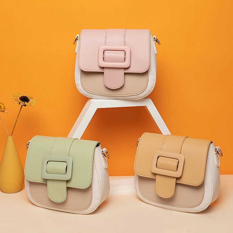 

2021 Women Bag Fashion Women Messenger Bags contrast color Flap Shoulder Bag High Quality PU Leather Crossbody sac Small Purses