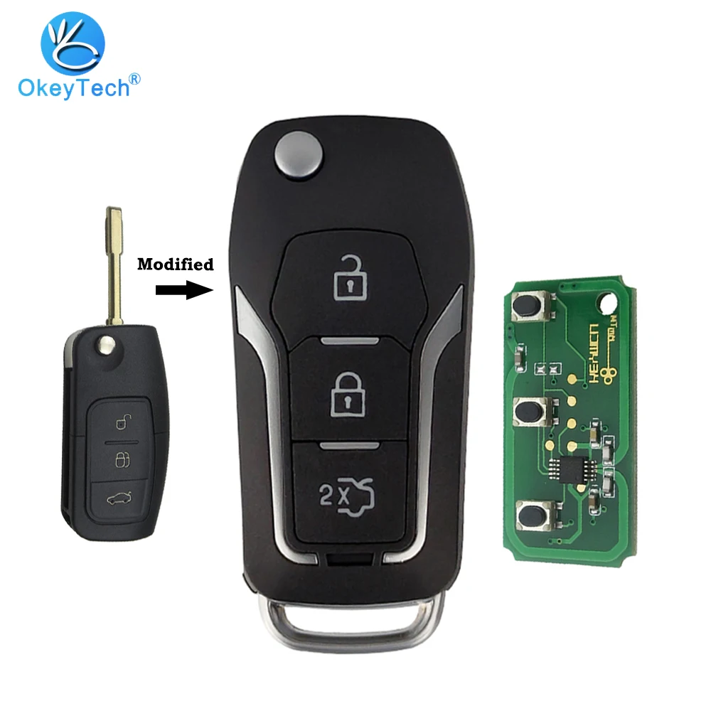 Складной ключ OkeyTech с 3 кнопками модифицированный дистанционный 433 МГц FO21 Blade 4D63/4D60