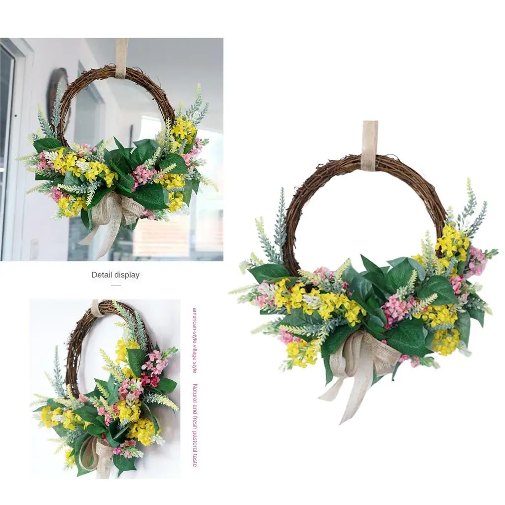 

Artificial Lavender Flower Wreath with Knotted Bow ing Window Decoration