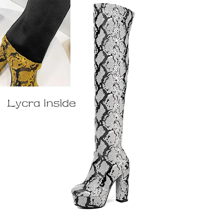 Lycra inside Beige Lasyarrow/женские ботинки новые зимние модные водонепроницаемые сапоги выше колена на платформе с круглым носком и змеиным узором - Цвет: Lycra inside Beige