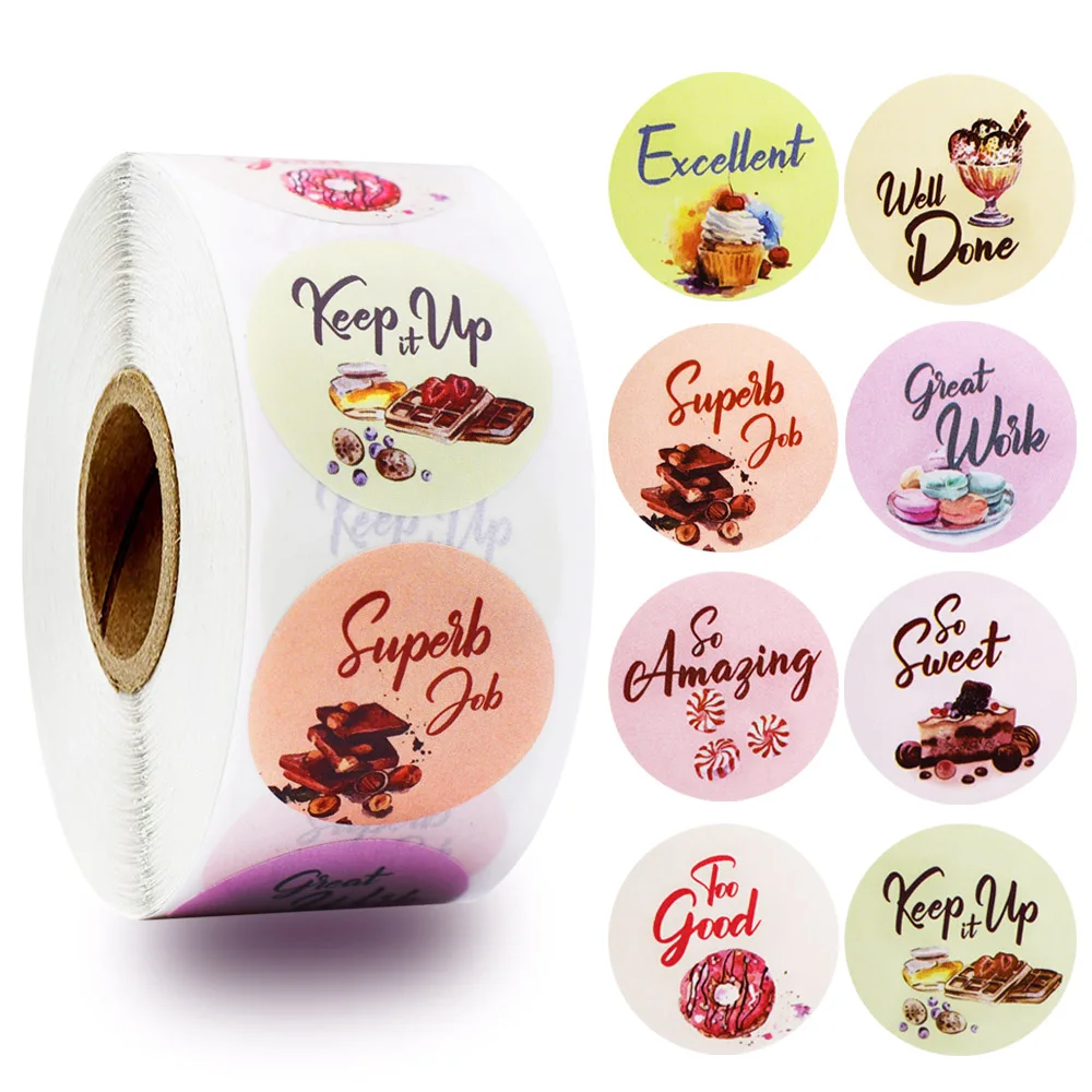 

100-500pcs 'Well Done' Reward Sticker 8 Designs Cartoon Words Sticker With Food Patterns Good for Kids Toy Sticker Decoration