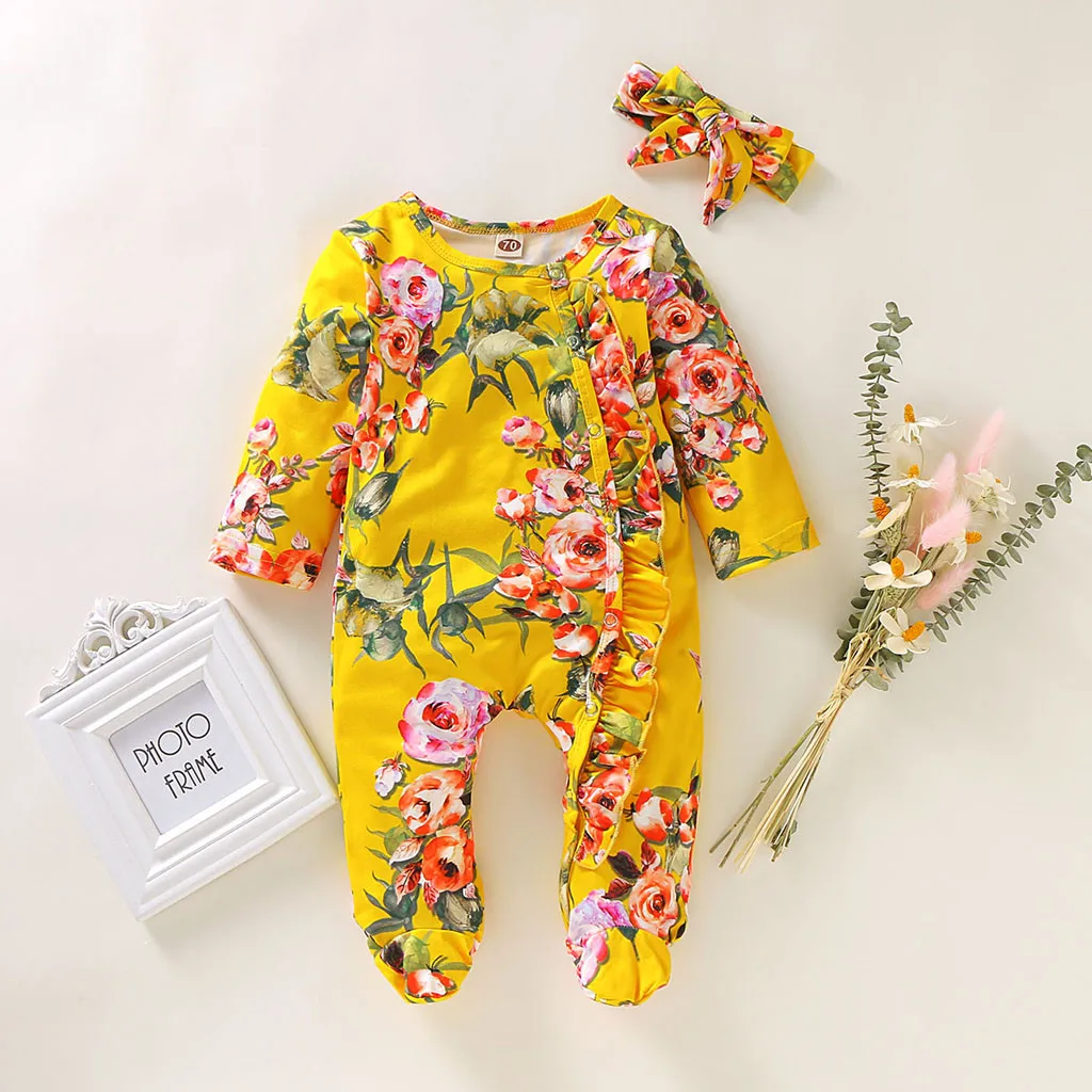 Newborn Infant Baby Girl Boy Footed Sleeper Romper Headband Clothes Outfits unisex baby rompers 2020 New Fashion jumpsuit | Детская