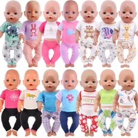 2pcsset doll clothes cartoon pajamas nightgowns fit 18 inch american of girls43cm baby new born doll zaps our generation toy
