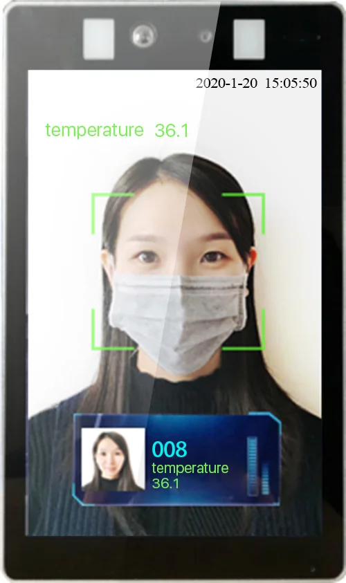Korean software Language 8 inch TCP/IP Dynamic face recognition Thermal camera access control 50000 faces temperature measuring