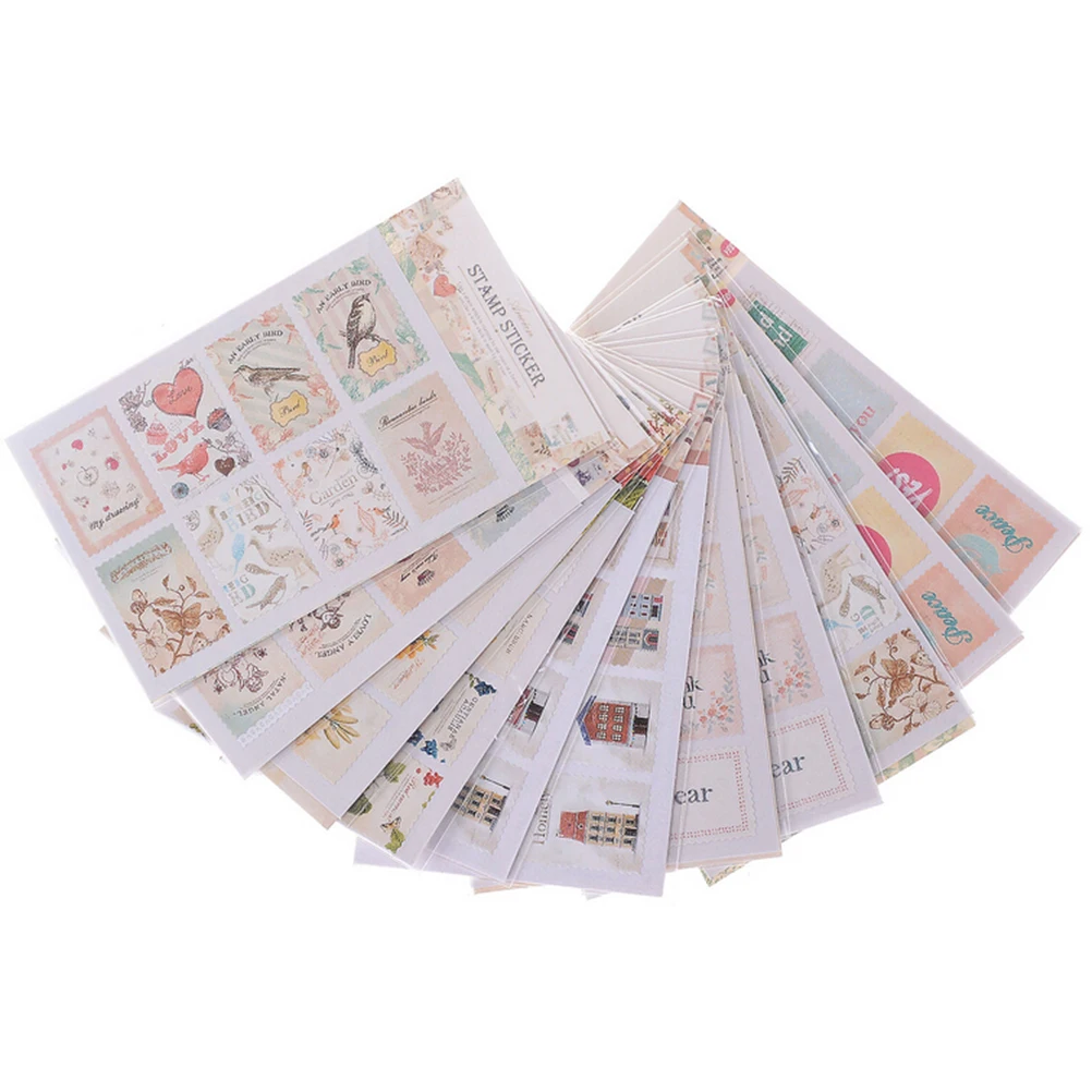 

2 Sheets Stationery Sticker DIY Vintage Scrapbook Note Paper Retro Tower Flower Stamps Stickers Lovely Decor Random Style