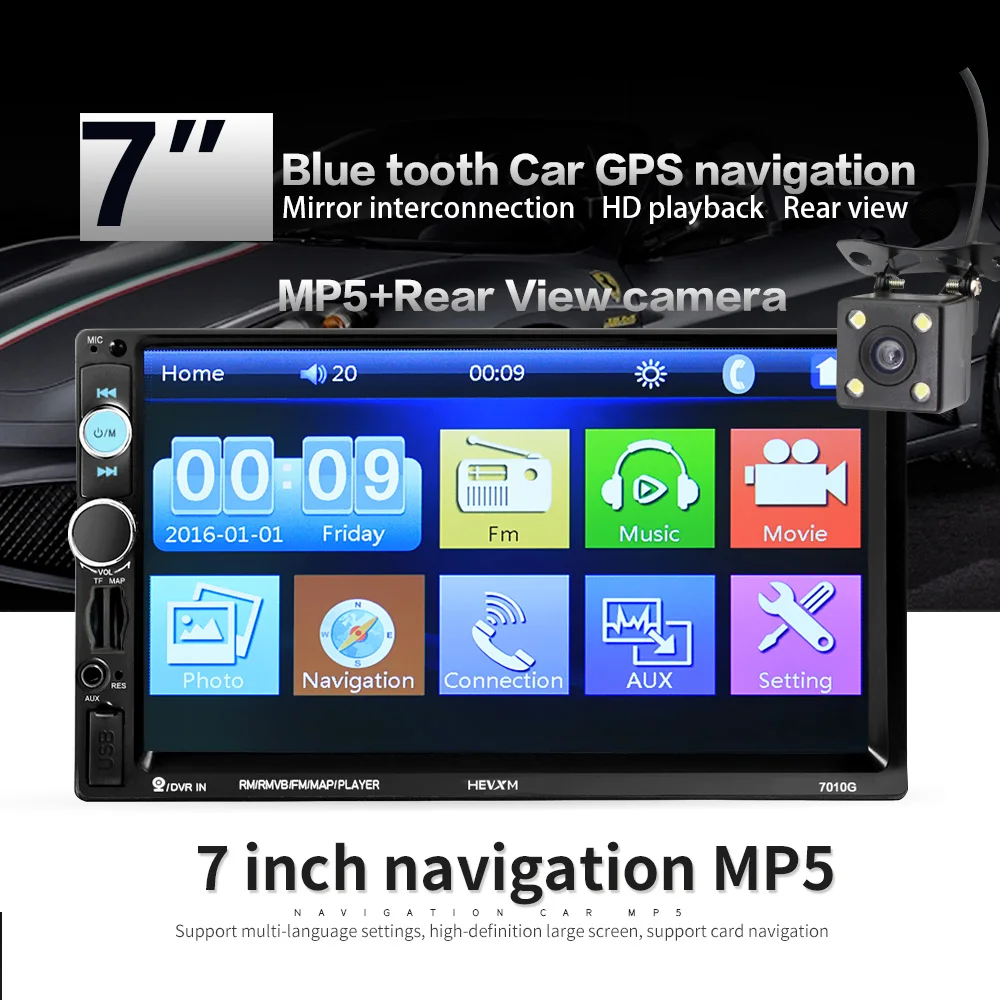 For 2din autoradio 7'' Car Radio Multimedia Player GPS Navigation Camera Bluetooth MP5 Stereo Audio   Support7010G