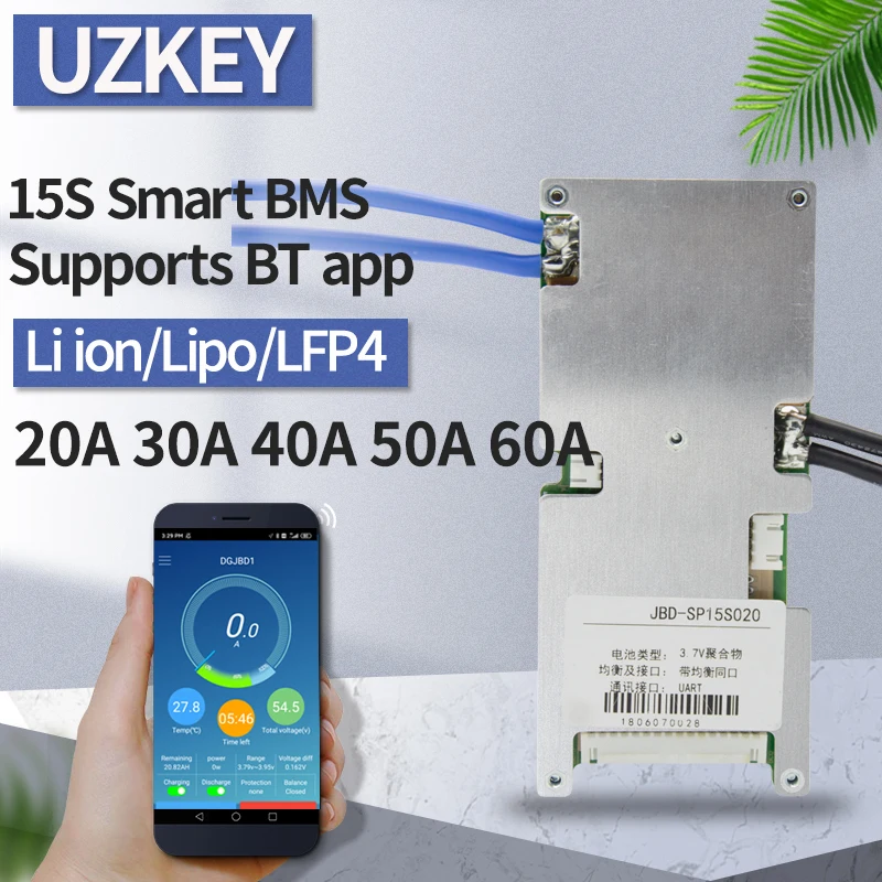 

15s BMS Smart Support Bluetooth 48v LiFePo4 20a 30a 40a 50a 60a 3.2v 32650 Common Port 18650 LiPo PCM Battery Protection Board