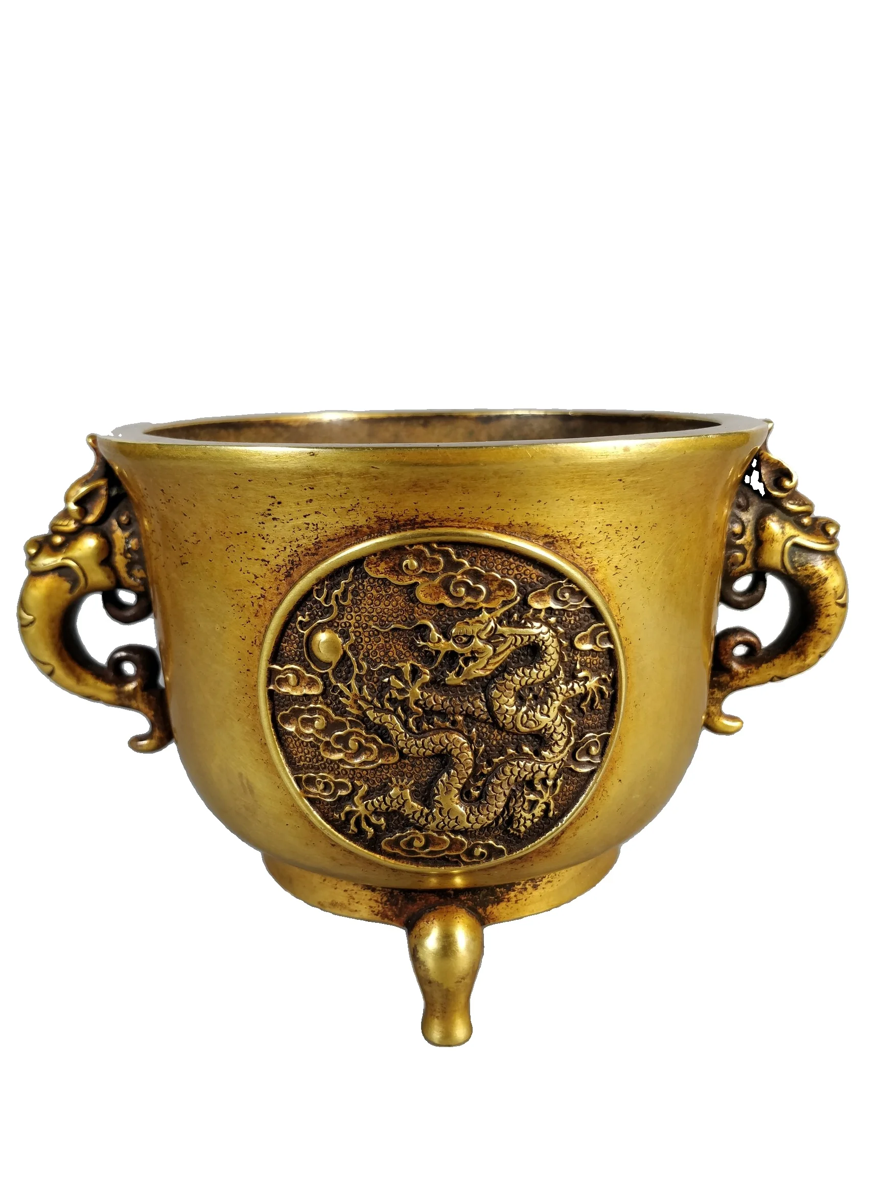 

LaoJunLu медный плавающий Дракон позолоченная печь имитация антикварной бронзы шедевр коллекция изолированных китайских традиционных