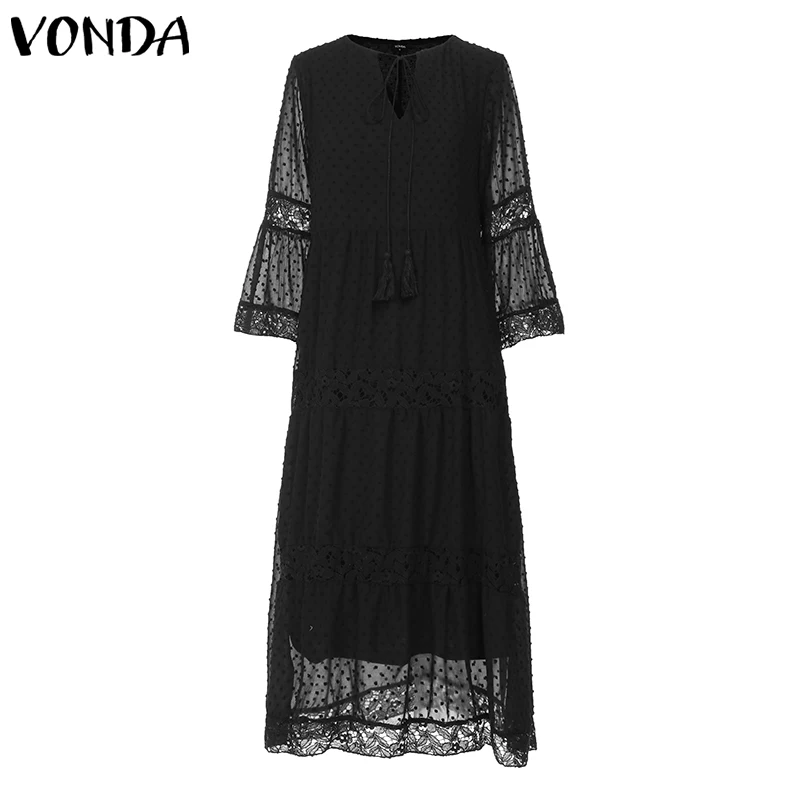 Женское кружевное платье VONDA повседневное свободное белое пляжное в богемном