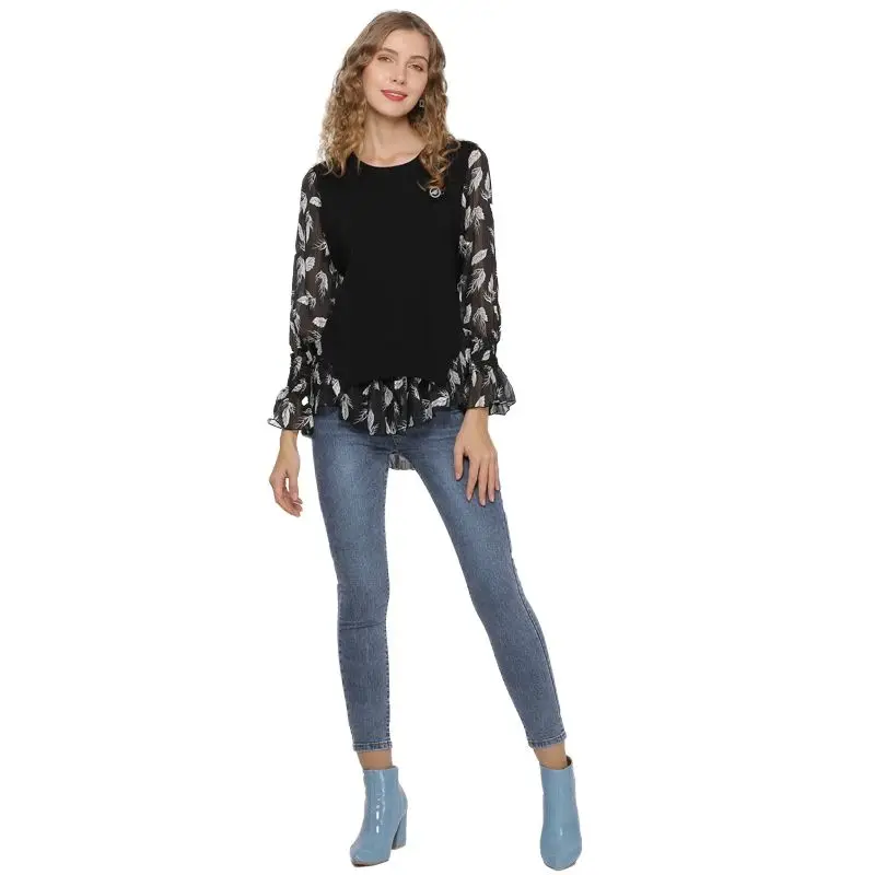 

Autumn Spring Women's Large Size Pullover Top Sleeve Loose Stitching Printed Sweater Stripped Design Women Cropped Cardigan