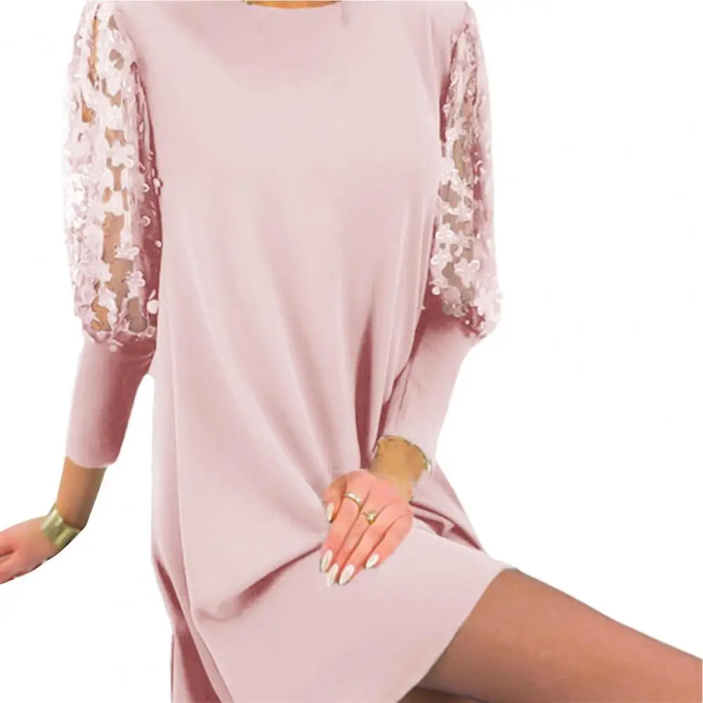 

Женское ажурное платье, простое платье с пышными рукавами, платье с круглым вырезом для весны, мини-платья, женские сексуальные вечерние пла...