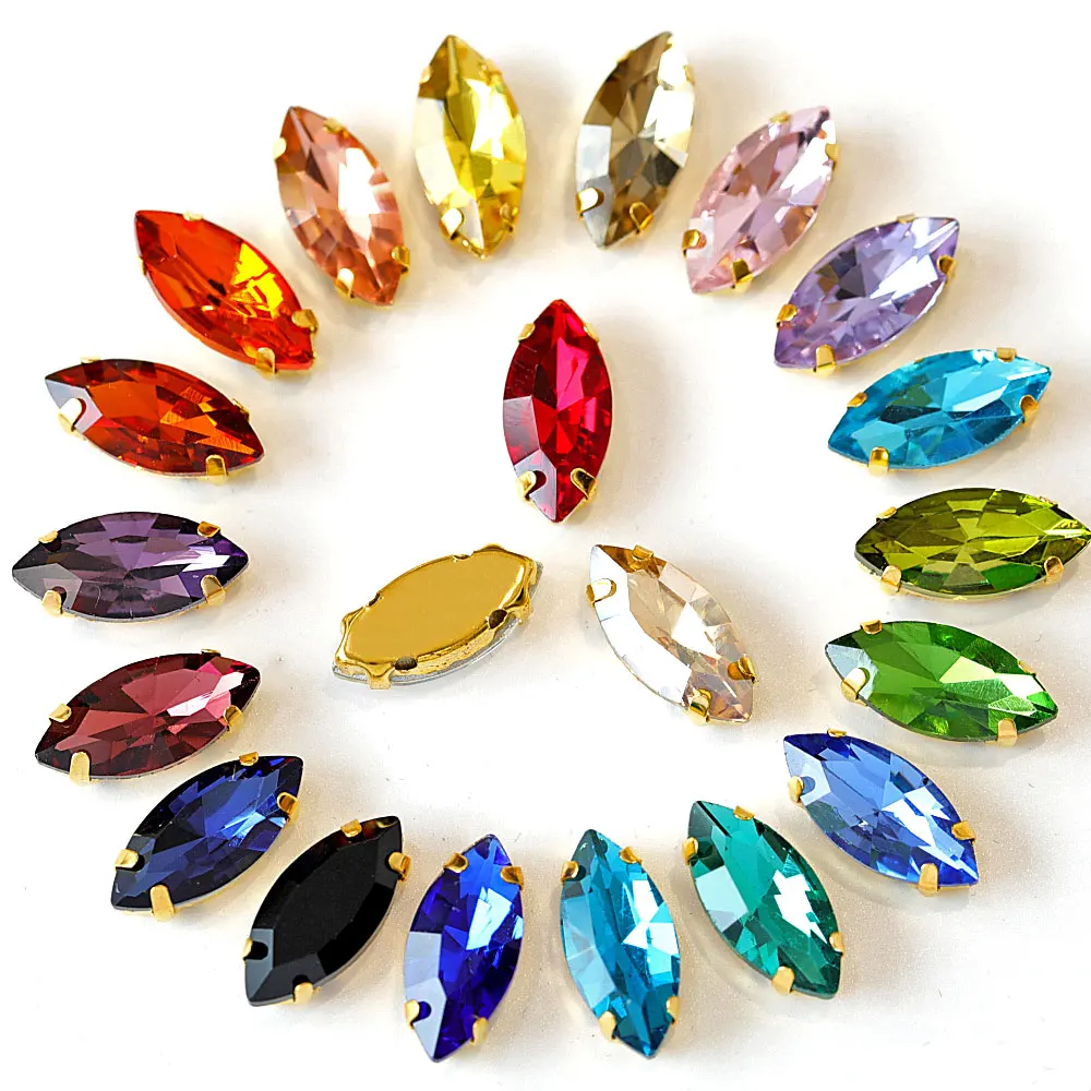 Разноцветные кристаллы в форме конского глаза пришивные стразы пупсеты разных