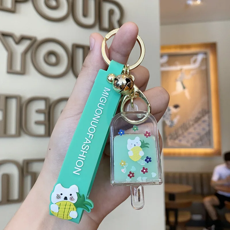 

Cartoon Popsicle Animal Keychain Fruit Flavored Ice Cream Keyring Simulation Blueberries Pineapple Bell Key Pendant Trinket