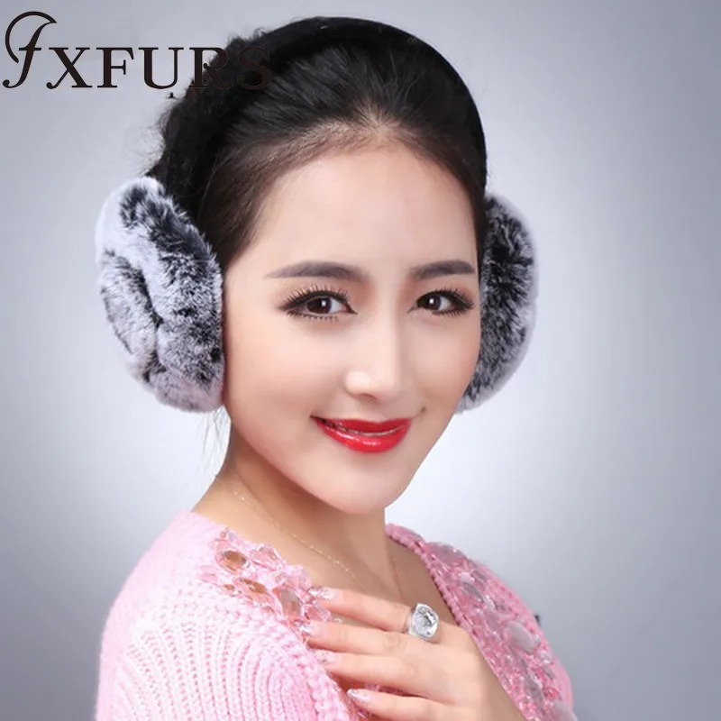 FXFURS зимние наушники с натуральным кроличьим мехом теплые милыми розовыми ушками