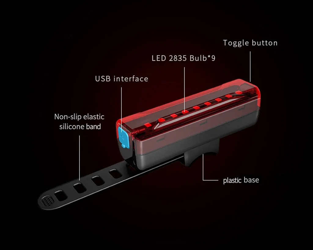 Квадратный перезаряжаемый светодиодный USB задний фонарь для горного велосипеда