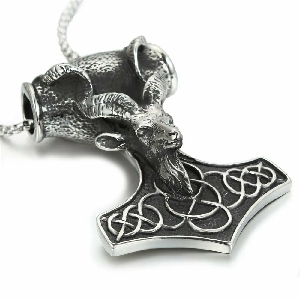 

Viking Thor Hammer Necklace Pendant Mjolnir Antelope Goat Stainless Steel