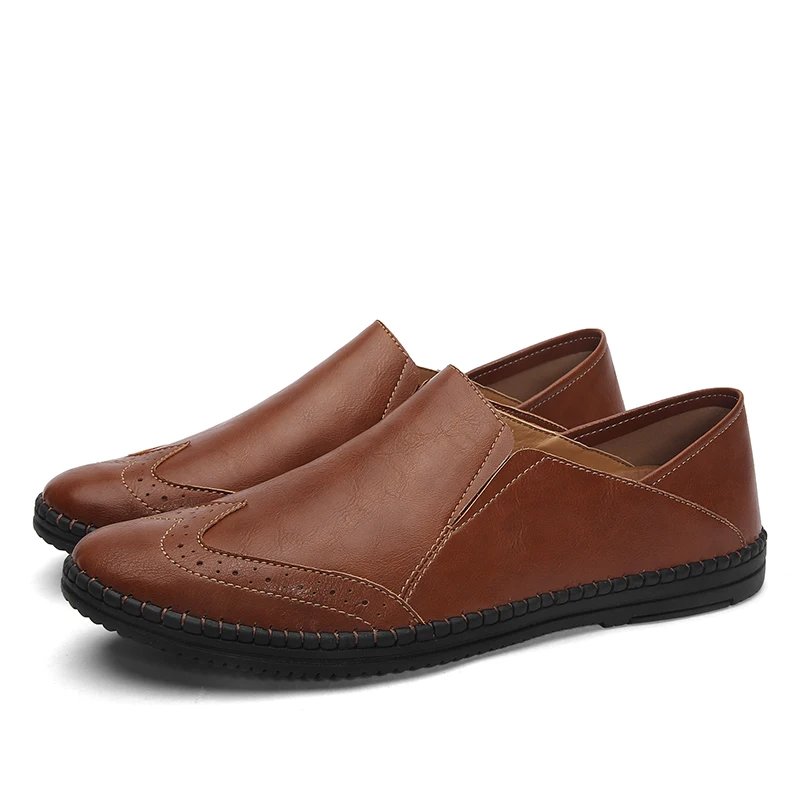 

Men Casual Shoes 2020 Cow Leather Sneakers Light Weight Driving Shoe High Quality Slip-on Moccasin Loafer Plus Size Brown Luxury