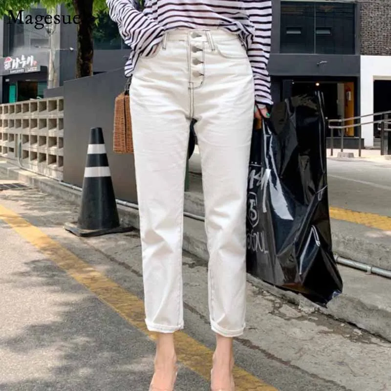 

New Women's Classic All-match Elastic White Straight Casual Pants Autumn Woman Capri Jeans Korean Style Jeans for Women 10417