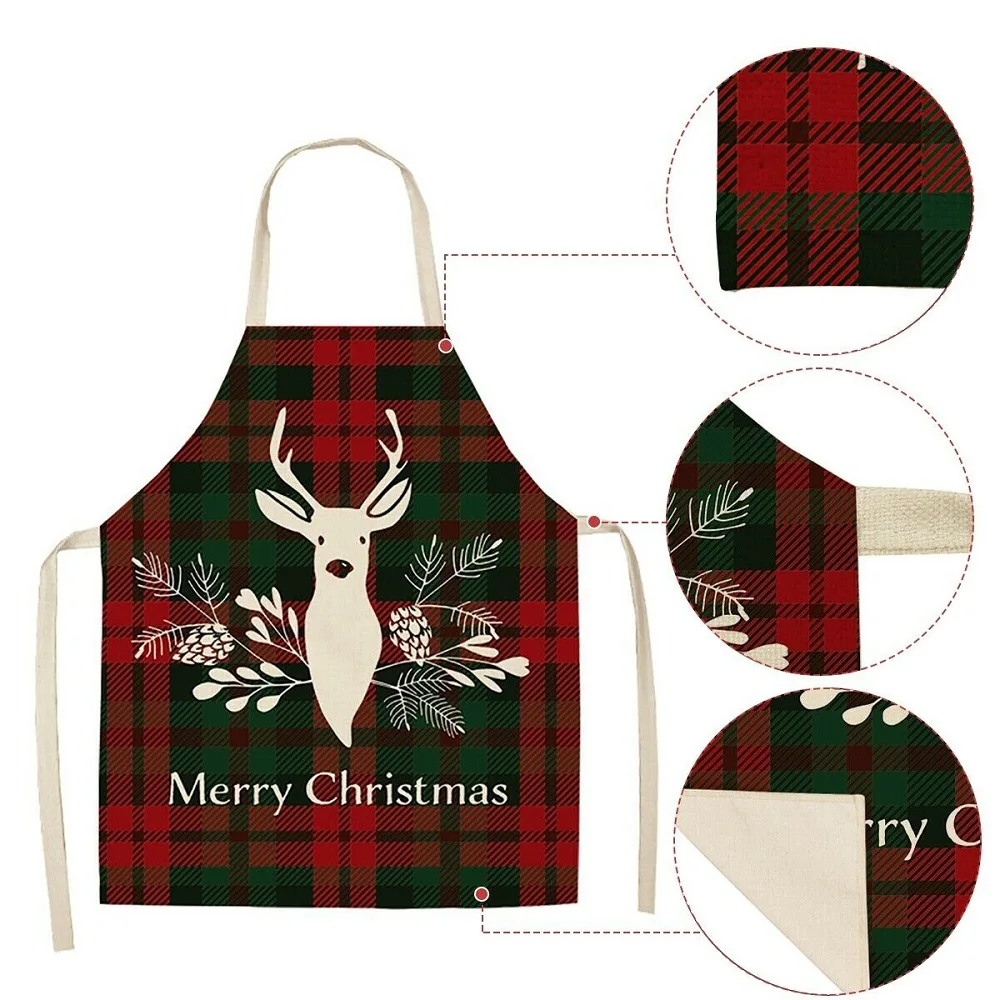 1PC Christmas Decoration Santa Red Sleeveless Apron Cotton Linen Kitchen Aprons Natal Navidad 2022 New Year Gifts | Дом и сад
