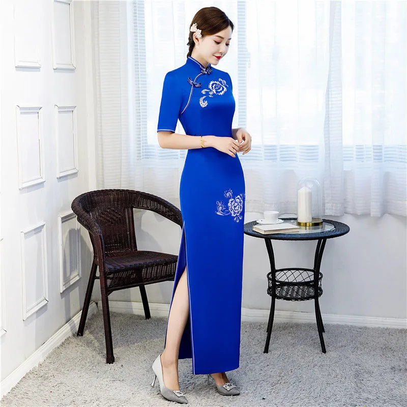 Платье-Ципао женское длинное с вышивкой винтажное приталенное платье на