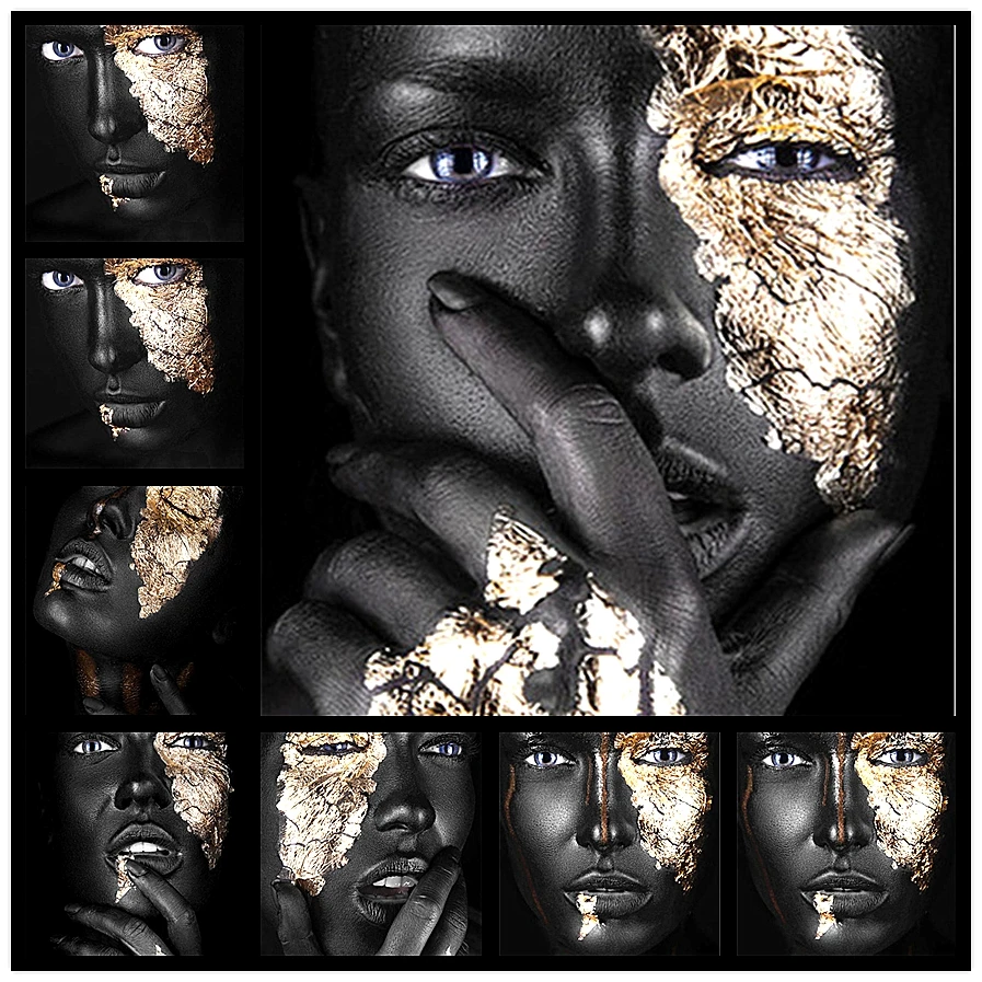 Африканское искусство Черное золото женское лицо крупный план квадратная