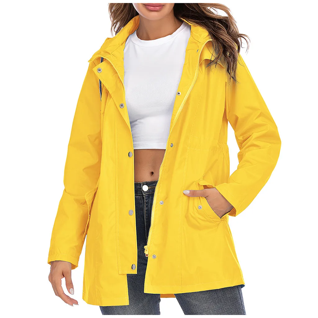

Women Hooded Jackets Coat Causal Waterproof Zipper Mid-length Windproof Waterproof Zipper Lightweight Famale Raincoat Jacket #40