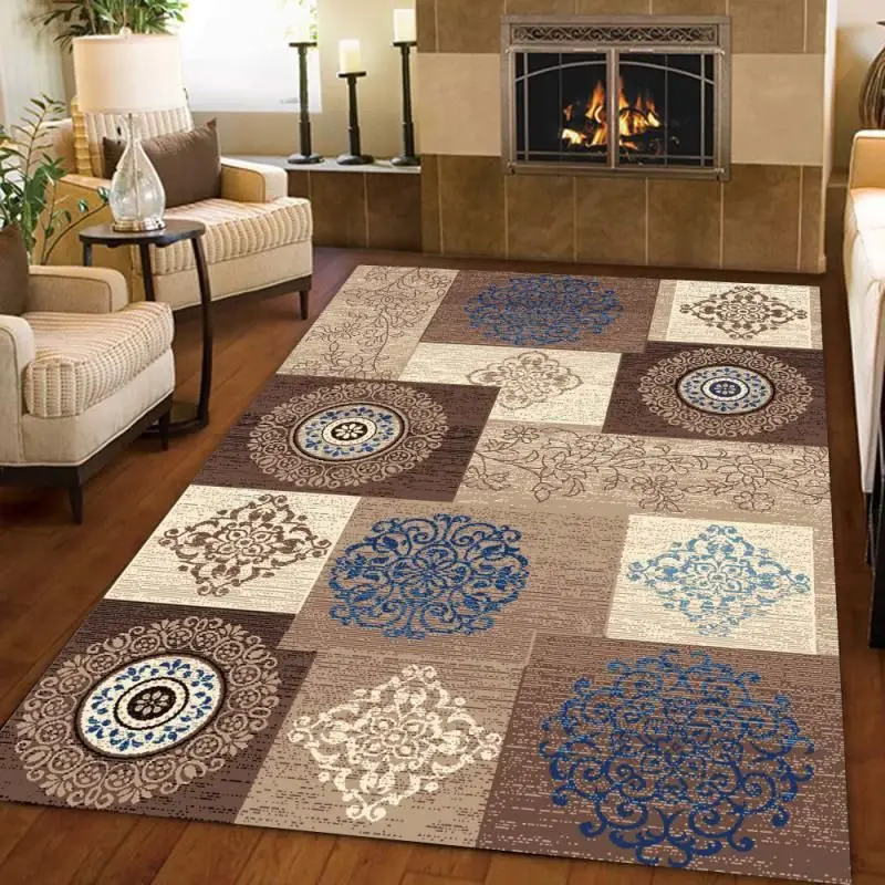 

European Large Carpet Geometric Printed Bedroom Bedside Non-slip Rugs for Home Living Room Decorative Carpets Parlor Floor Mat