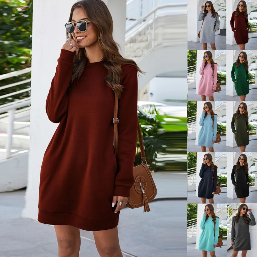 Модное дизайнерское платье с карманами зимнее длинным рукавом женское