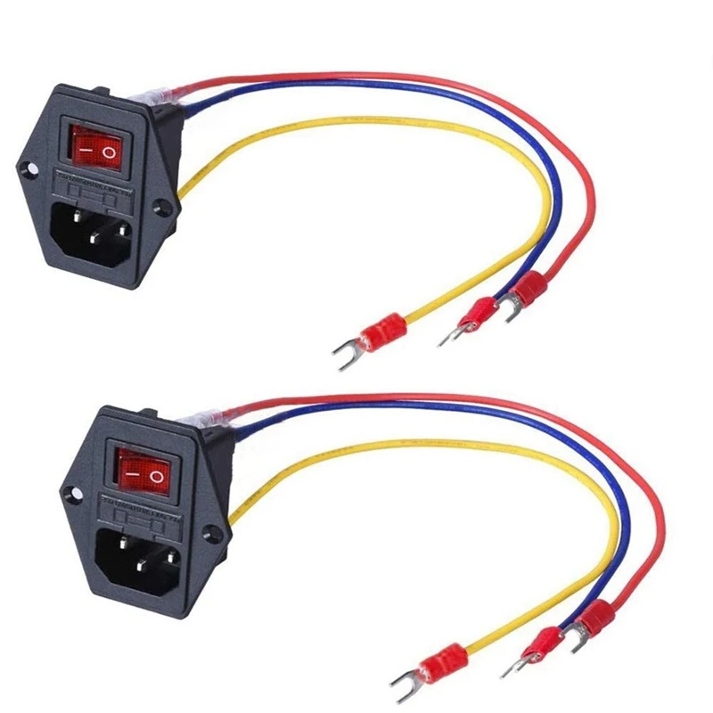 

15A 250V Rocker Switch Power Socket Inlet Module Plug 5A Switch with 18 AWG Wiring 3 Pin IEC320 C14-2Pcs