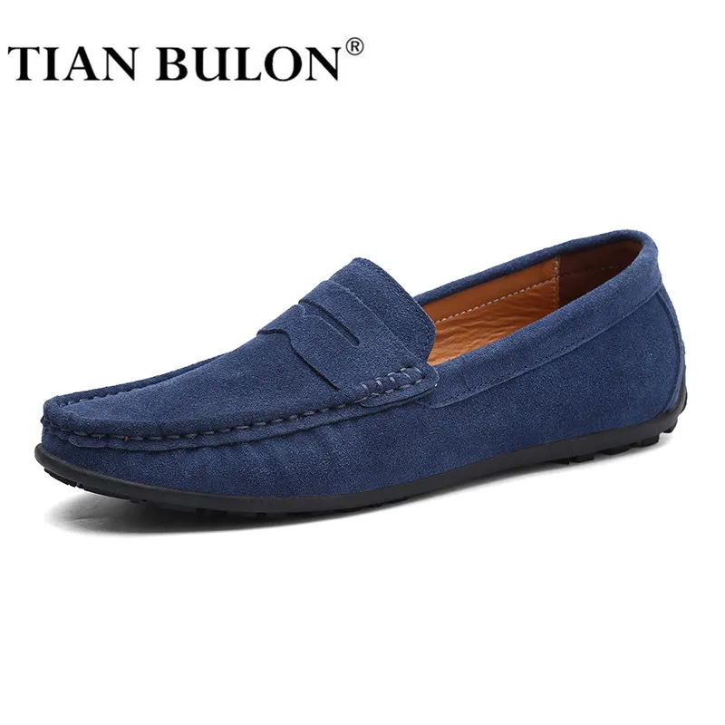Suede Leather Men Casual Shoes Luxury Loafers Italian Genuine Driving Moccasins Gommino Slip on Men's Plus Size | Обувь