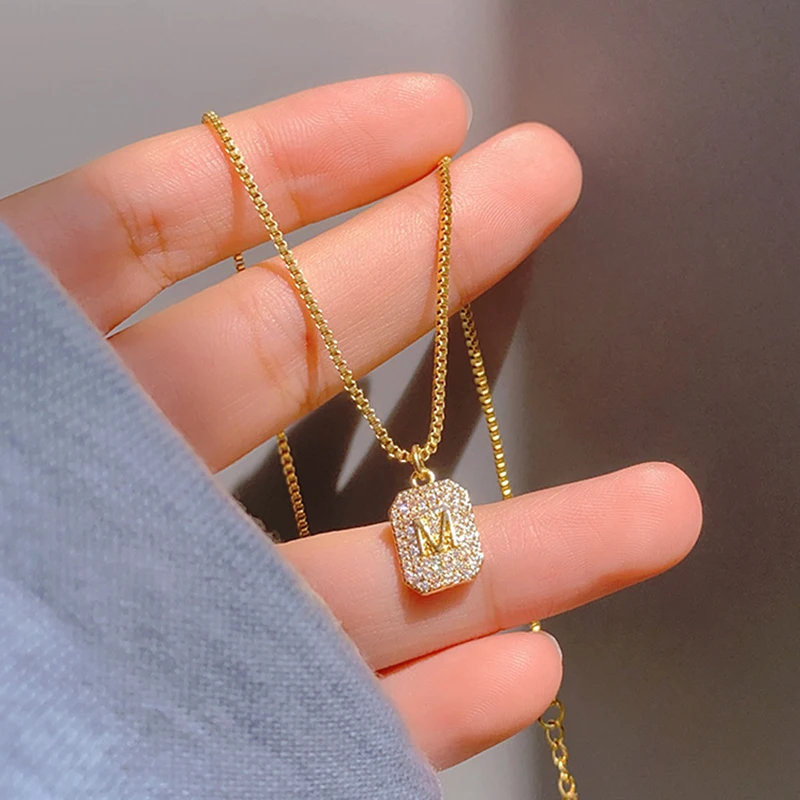 

Цепочка с кулоном с буквой М Женская, изящное ожерелье под золото 14 к, яркое Ювелирное Украшение с цирконием класса ААА, подарок для девушки