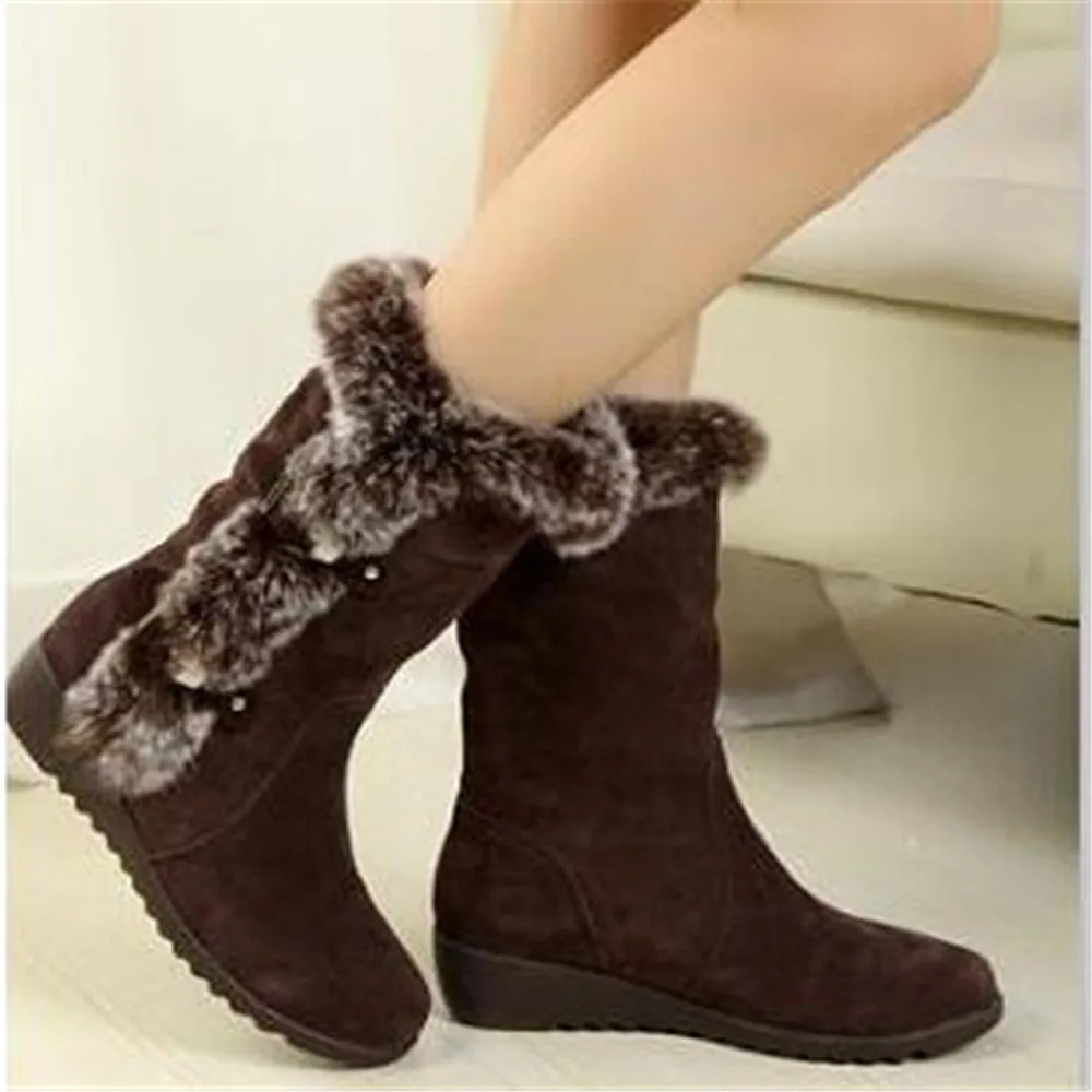 Winter Warm Women Cotton Shoes Ladies Mid Calf Boots High Tube Classic Thick Fleece Models Snow Boots Muje Plus Size 35-42 Black