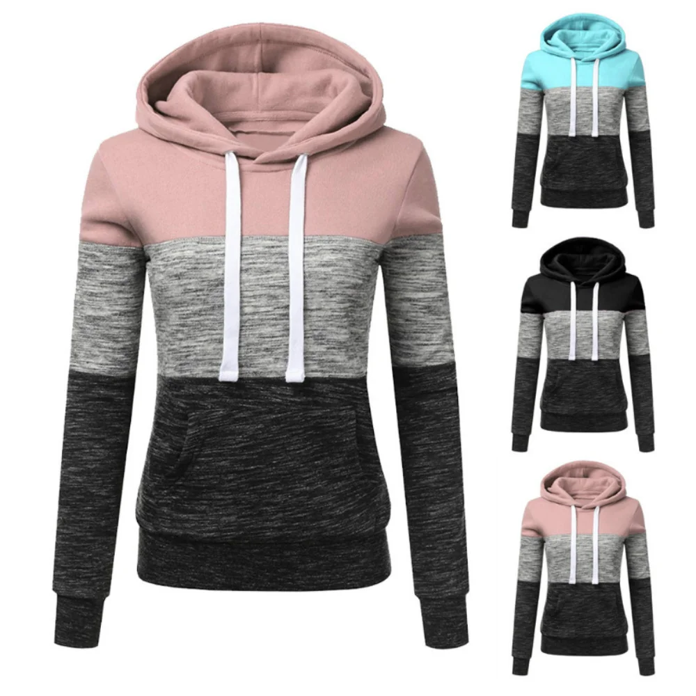 

FAKUNTN Women Hoodies Autumn Winter Sweatshirts Female Pullover Hoodies Fashion Color Stitching Tops Plus Size Ladies Streetwear