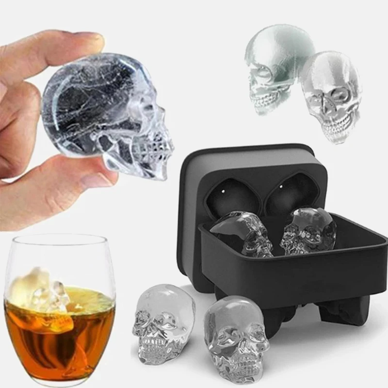 3D Skull Silicone Mold Ice Cube Maker Chocolate Mould Tray Ice Cream DIY Tool Whiskey Wine Cocktail Ice Cube Best Sellers New