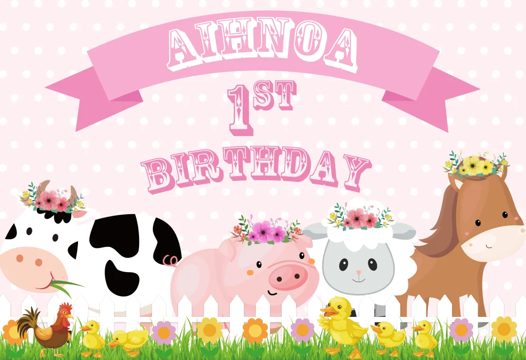 7x5FT с днем рождения розового цвета Большие Детские корова свинья овечка лошадь