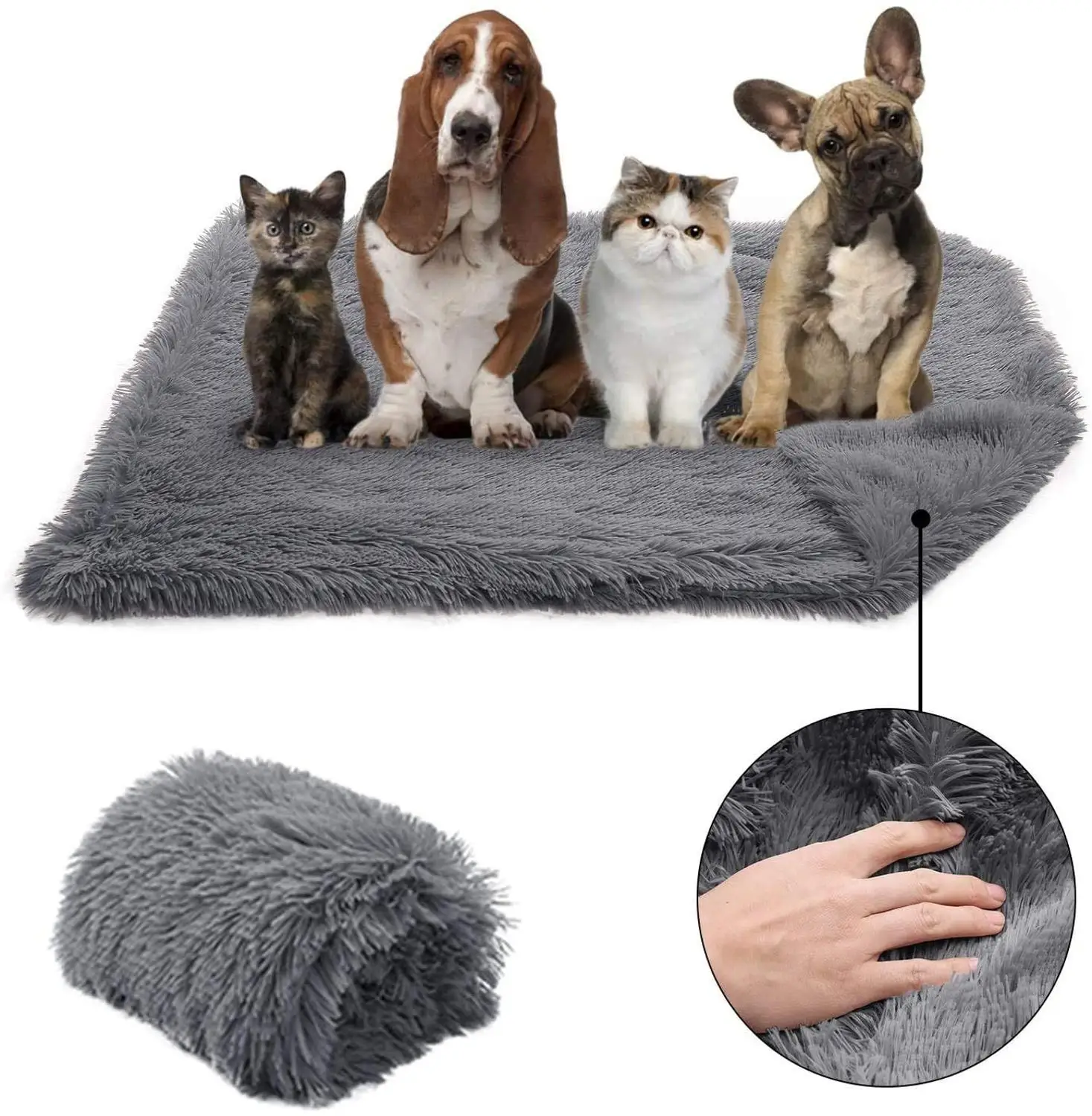 

Long Plush Pet Dog Blanket Portable Double Thickness Square Pet Bed Blanket Soft Thin Mat for Dogs