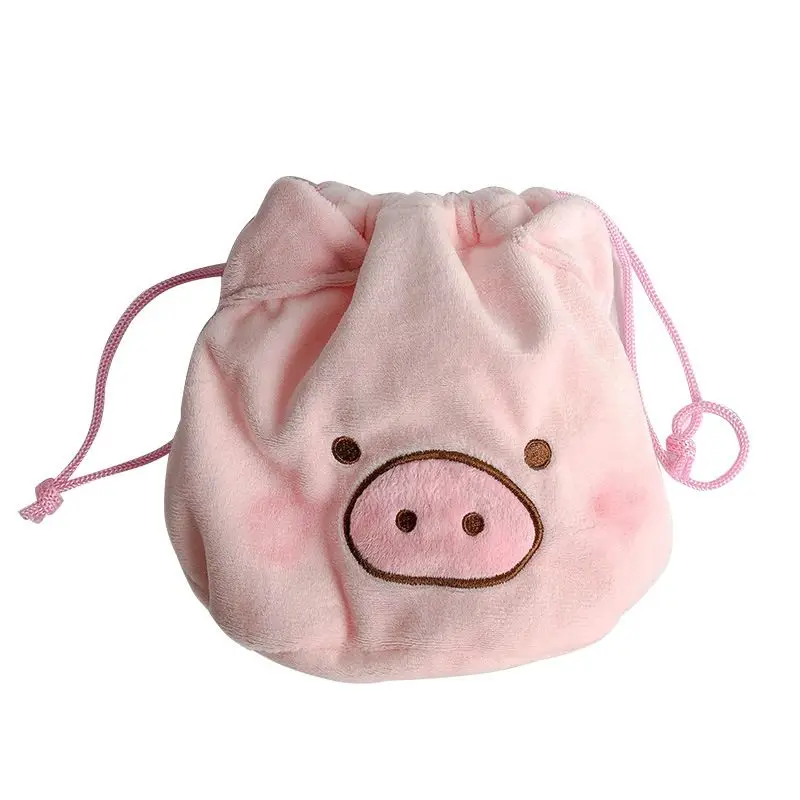 

Outdoor Protable Girls Creative Cute Fashion Plush Cartoon Pig Shape Storage Cosmetic Makeup Bag Drawstring Pocket Handbag