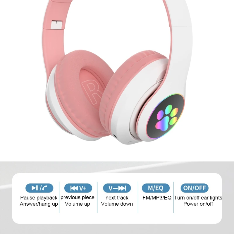 

Flash Light Cute Cat Ears Bluetooth Wireless Headphone with Mic Can control LED Kid Girl Stereo Music Helmet Phone Headset Gift