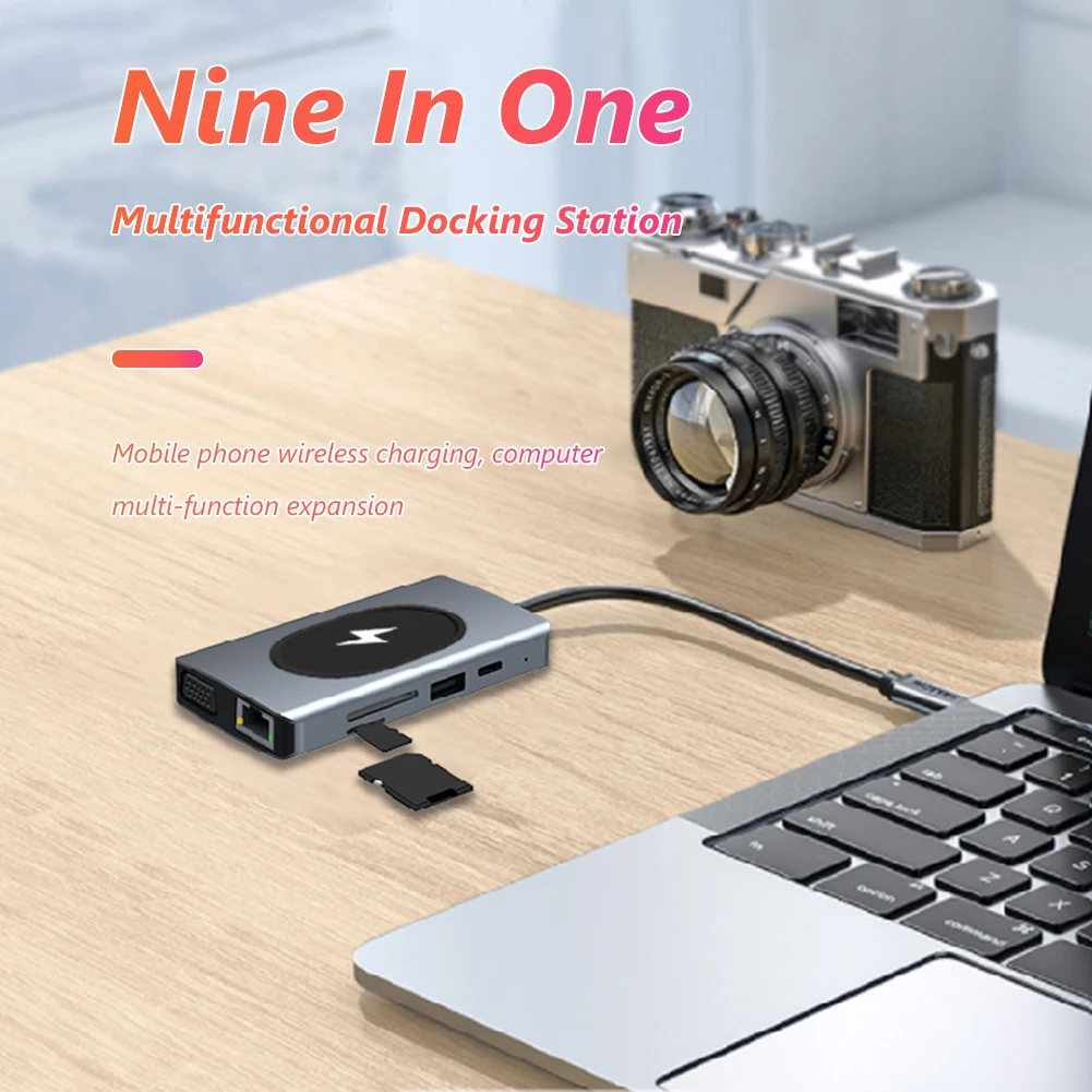 

9 in 1 USB HUB Splitter for PC Laptop Accessories Type C to 1080P 4K HD to HDMI-Compatible Rj45 Gigabit Network PD Charger Dock
