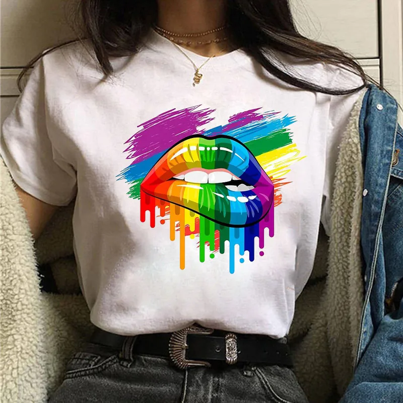 

New Fashion Women Tshirt Watercolor Lips Printed Tops Tee Casual Short Sleeve Female Tee Shirts Harajuku Graphic T-shirts Femme