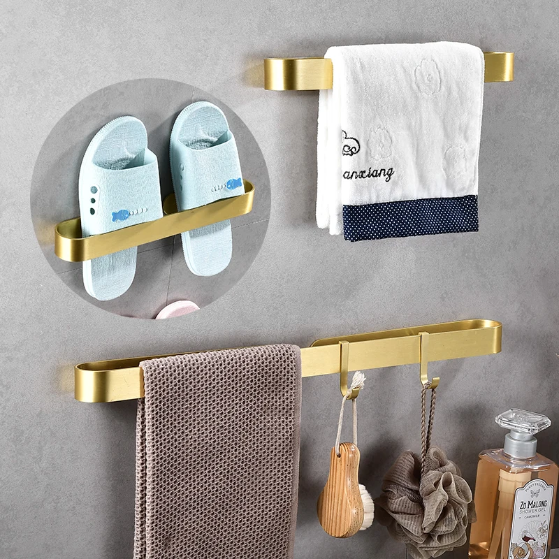 Ванная комната Полотенца бар матовый Золото самоклеющиеся настенный держатель