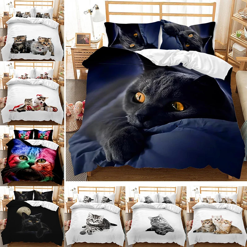 

WAZIR 3pcs/set Adult 3D Printed Duvet Cover Set Animal Cat Comfortable Bedding Sets Single Full Double King Bedclothes Kids Gift