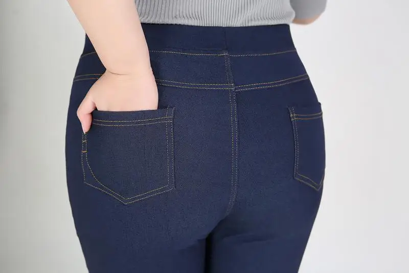 2XL-9XL, джинсы большого размера, осень размера плюс, Стрейчевые женские джинсовые штаны с высокой талией, женские 6XL 7XL, большой размер, узкие джинсовые брюки