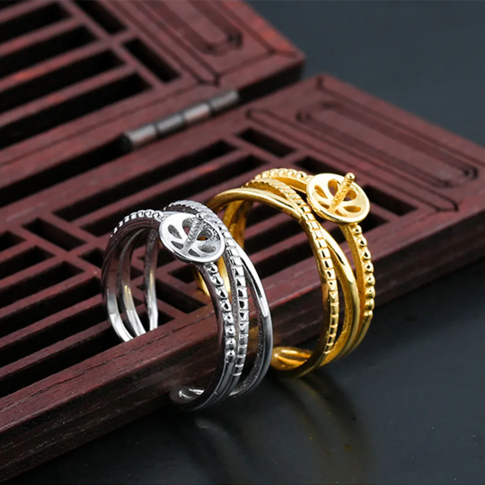 

Ring Blank for 8mm-10mm Round Beads or Pearls Gold Plated 925 Silver Ring Setting Adjustable Ring Base JZ0088