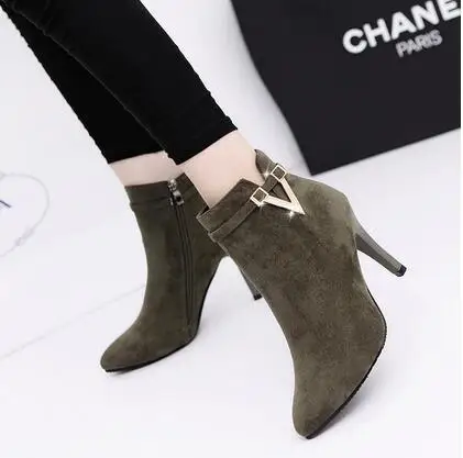 nubuck green IMKKG/пикантные женские ботильоны на высоком тонком каблуке-шпильке с острым носком из искусственной кожи на молнии; сезон весна-осень женские полусапожки - Цвет: nubuck green
