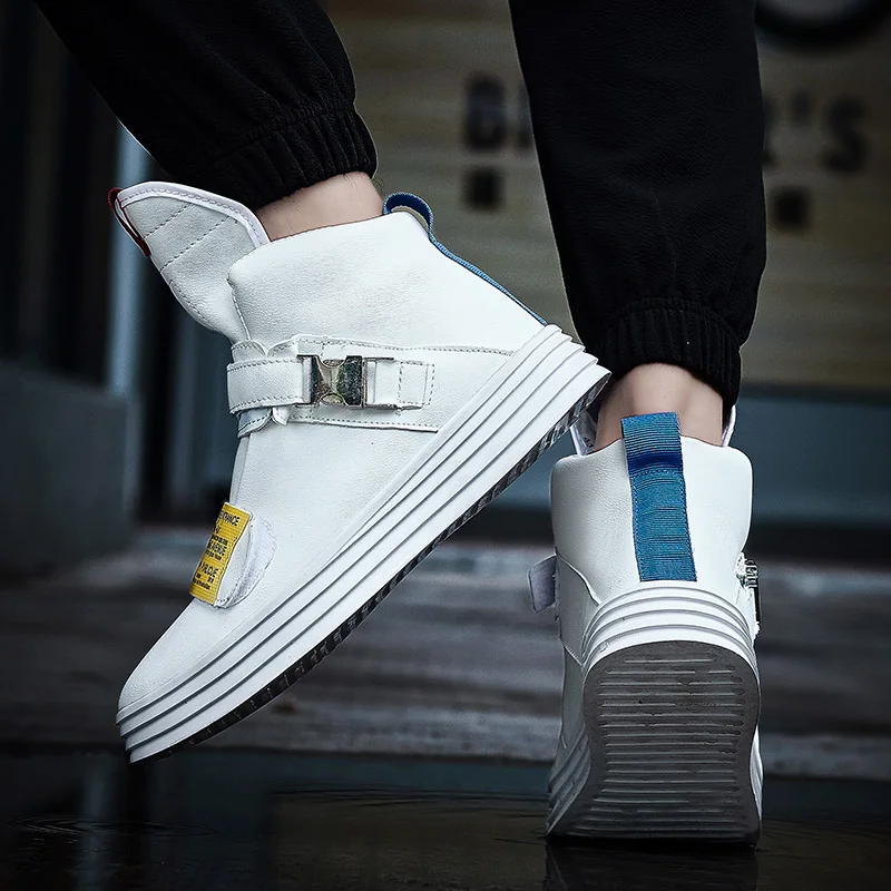 

2021 Trendy High Top Mens Skateboard Shoes Yellow Sneakers Men Buckle Shoes Non Slip Comfort Men Vulcanized Shoes basket homme