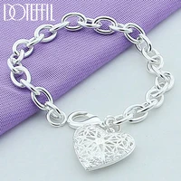 doteffil 925 sterling silver heart shape photo frame pendant bracelet for woman charm wedding engagement party fashion jewelry