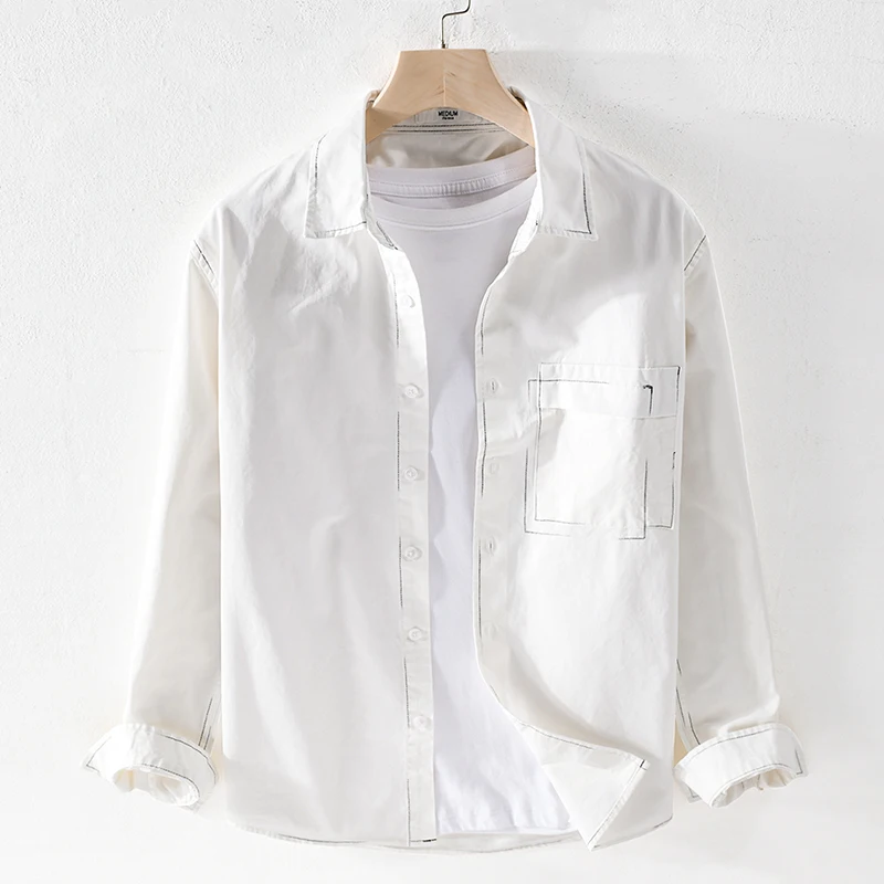 

Suehaiwe's brand cotton men shirt spring white retro solid shirts for men casual comfortable shirt mens chemise camisa